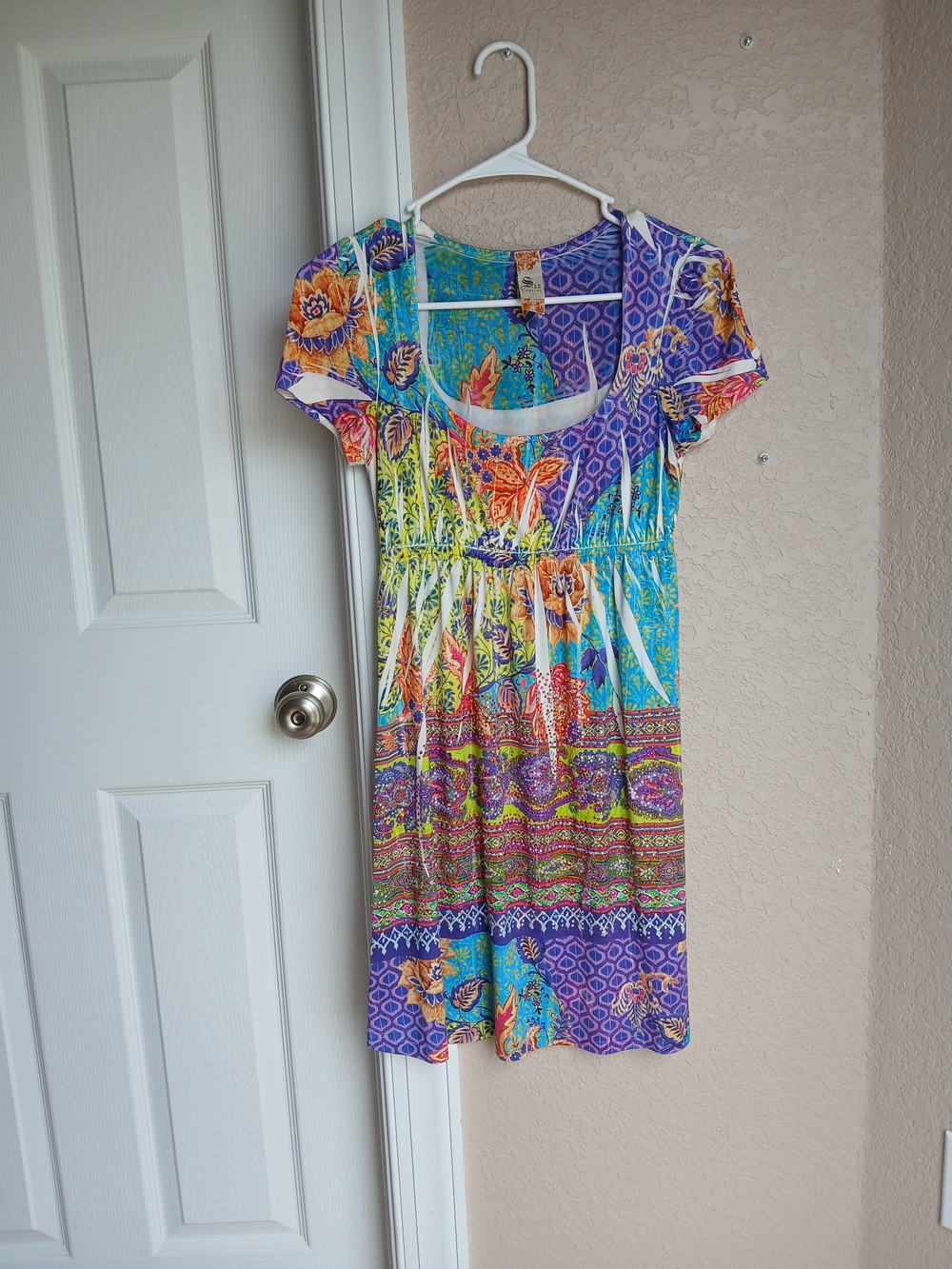 S-Twelve Purple Turquoise Multicolor Floral Scoop-Neck Mini Dress